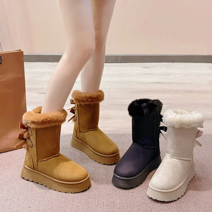 Thick Plush Thick Sole Non-slip Solid Button Retro Snow Boot