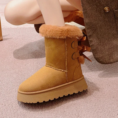 Thick Plush Thick Sole Non-slip Solid Button Retro Snow Boot