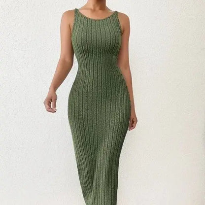 Solid Backless Sexy Mid-length Sleeveless Midi Dresses