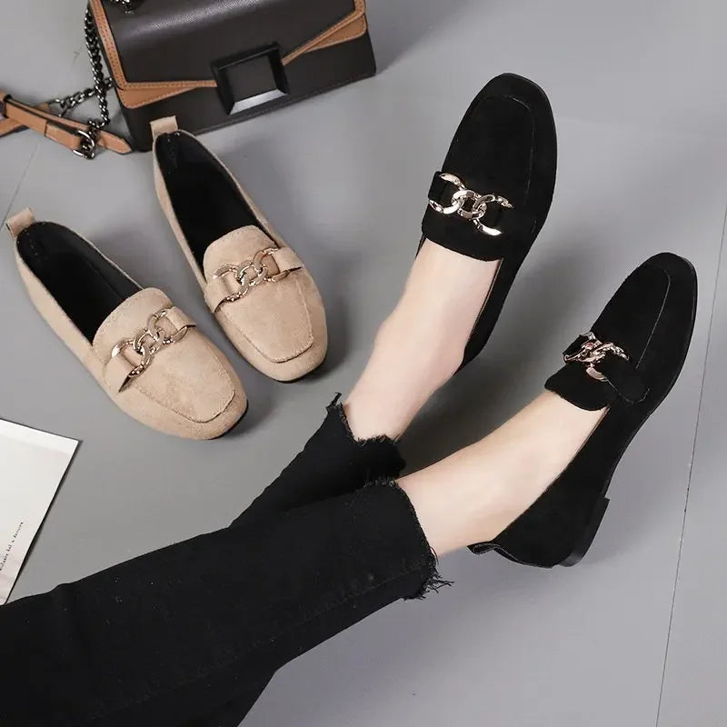 Spring Fashion Metal Slip On Big Size Mocassins Flats Loafers