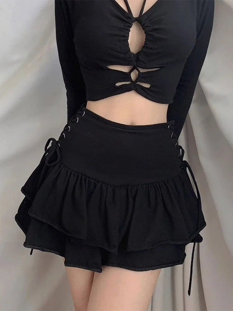 DressBetty - Harajuku E-girl High Waist Bandage Mini Skirt