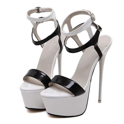 Summer 16cm High Heel Peep Toe Ankle Buckle Super High Sandal High Heel