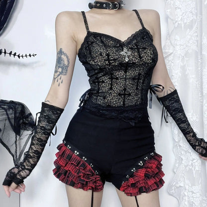 New Arrival Gothic Style Street Spicy Girl Versatile Plush Leopard Print Composite Strap Crop Top