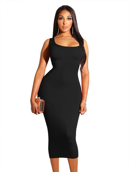 Summer Casual Sexy Square Neck Sleeveless Women's  Midi Dresses