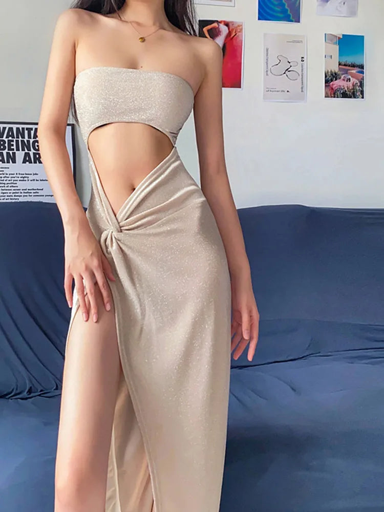 Summer Sexy Sleeveless Slit Hollow Skinny Elegant Long Midi Dresses