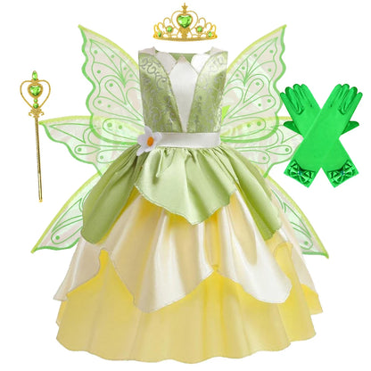 Tiana Dress Up Princess Cosplay Role Playing Party Sleeveless Carnival Halloween Kid Costume