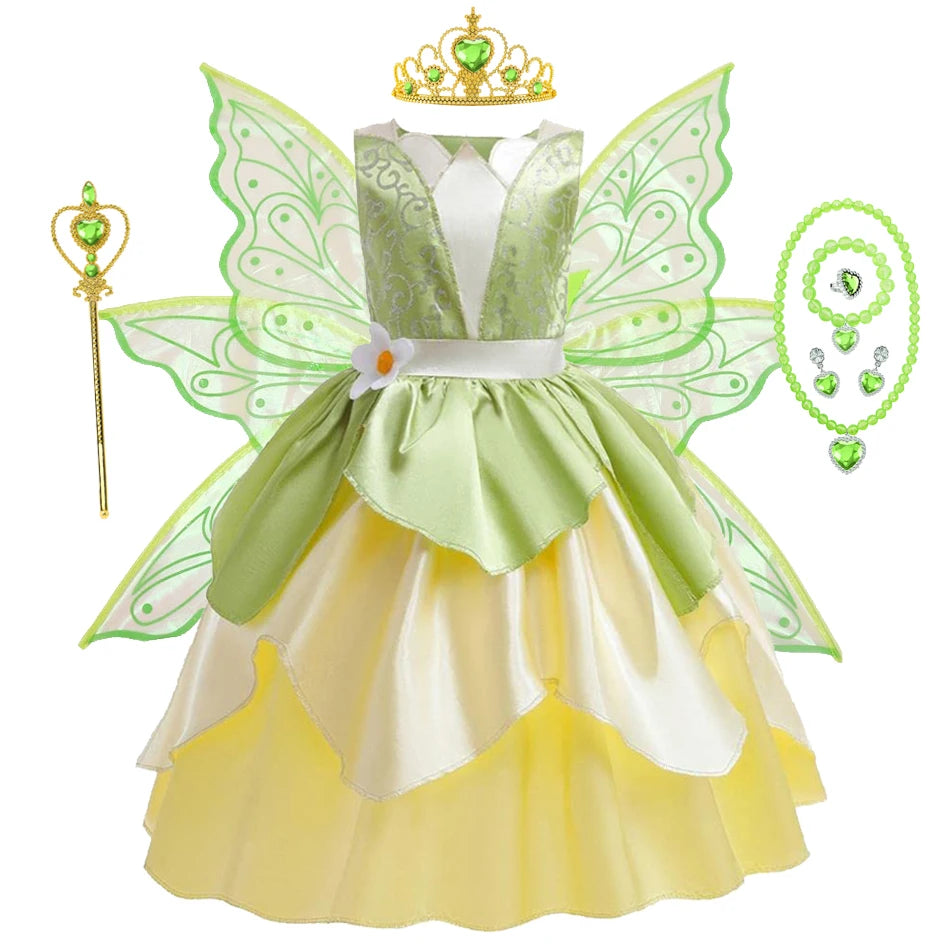 Tiana Dress Up Princess Cosplay Role Playing Party Sleeveless Carnival Halloween Kid Costume