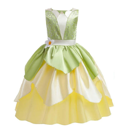 Tiana Dress Up Princess Cosplay Role Playing Party Sleeveless Carnival Halloween Kid Costume