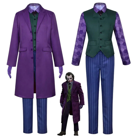 Adult Halloween Clown Heath Ledger Dark Knight Joker Suit Cosplay Costume