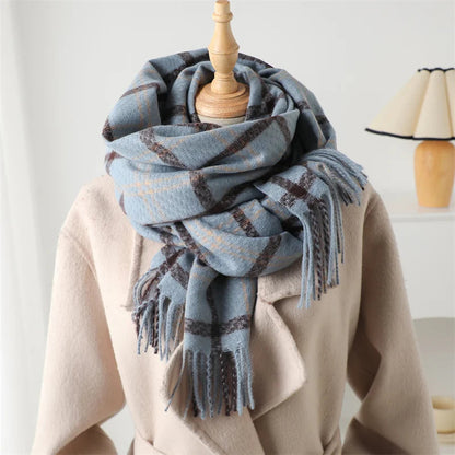 Vintage Style Cashmere Plaid Scarf - Unisex Winter Shawl Wrap