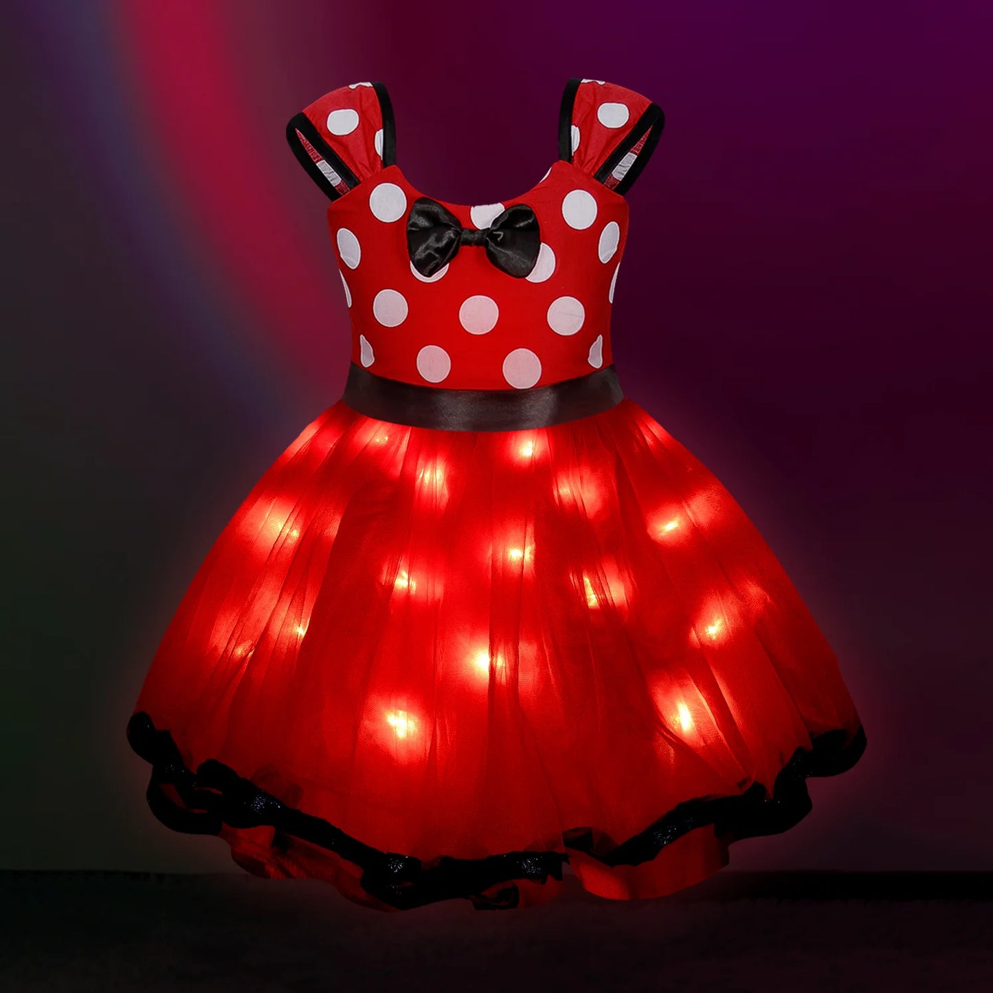 Mickey Minnie Princess LED Light Up Christmas New Year Carnival Polka Dot Santa Party Baby Girl Dress