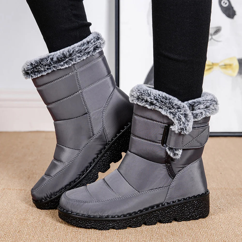 Waterproof Faux Fur Long Plush Platform Ankle Warm Snow Boot