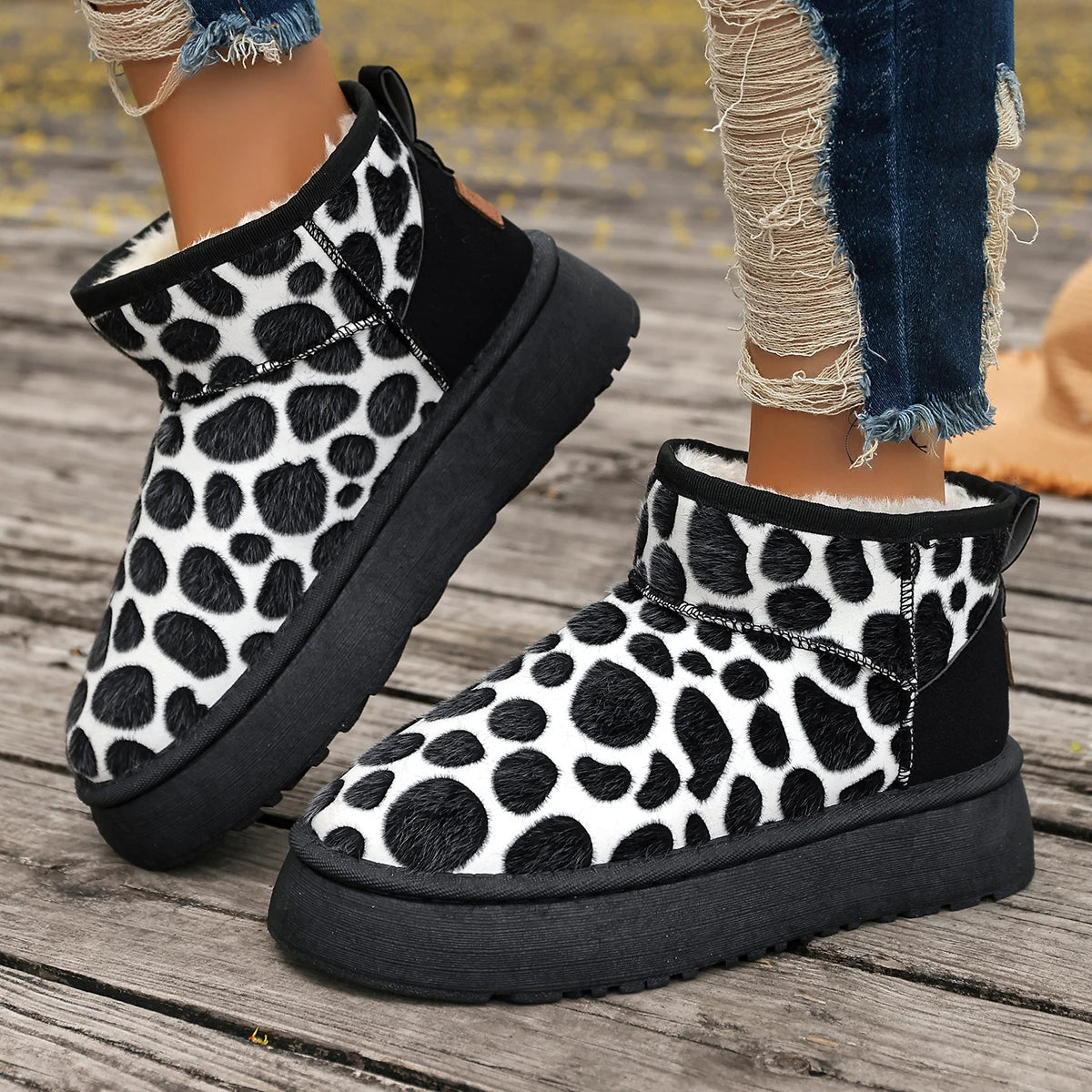 Leopard High Quality Slip-on Thickened Fluff Round Toe Snow Boot