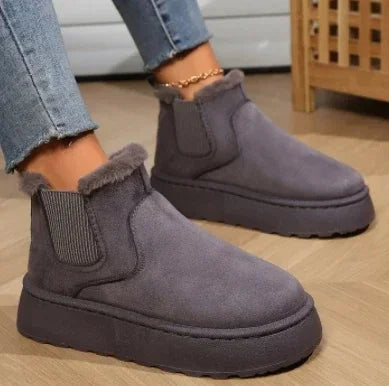 Short Plush Warm Suede Fur Chelsea Ankle Platform Ladies Snow Boot