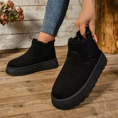 Winter Women Short Plush Warm Snow Boots Casual Shoes  New Suede Fur Chelsea Ankle Boots Flats Platform Ladies Shoes Botas