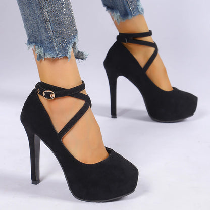 Cross-Tied Pumps Ankle Strap Wedding Platform Dress Party High Heel