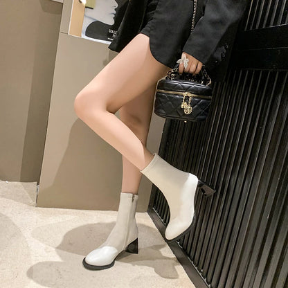 Elegant High Heels Chelsea Sexy Chunky Square Toe Ankle Boot