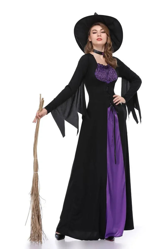 Women Halloween Witch Role Playing Purple Dress Cosplay Costume