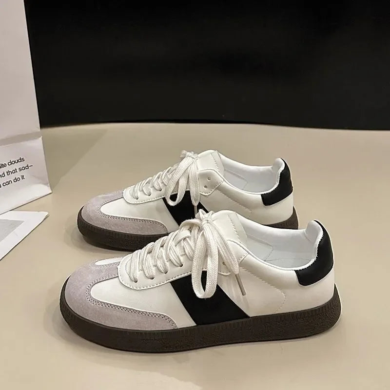 Women Leather Outdoor Casual Fashion Platform Vulcanized White Flats Tennis Skateboard