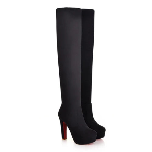 Women Shoes Winter Over The Round Toe-Heeled Platform Slim Knee High Boots