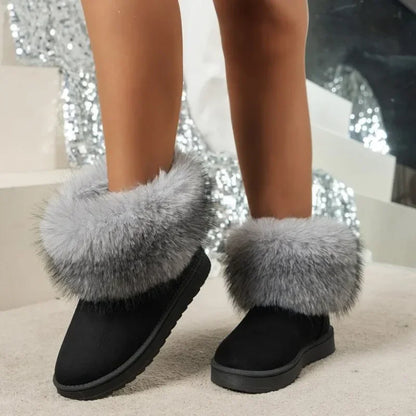 Women Winter  Snow Fur Boots Winter Warm Ankle Boots for Women Snow Shoes Style Round-toe Slip on Winter Boots Size 36-42