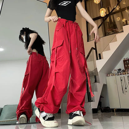 Khaki Straight Baggy  Wide Leg High Waist Drawstring Sweatpants