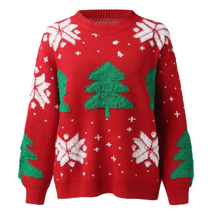 Christmas Tree Print Round Neck Long Sleeve Knitwear Casual Sweater