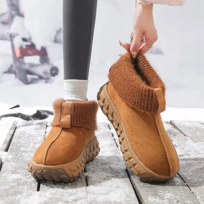 Women's Knitted Cuffed Snow Boots 2024 New Winter Cold-proof and Warm Fur Boots Non-slip Thick-soled Ladies Cotton Shoes Zapatos