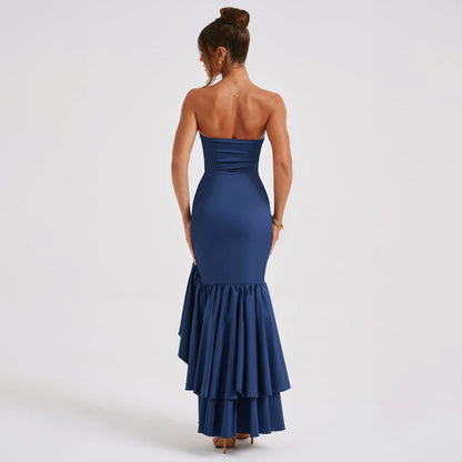 Women's Maxi Autumn Winter Sexy Backless Strapless Irregular Temperament Elegant Traf Midi Dresses