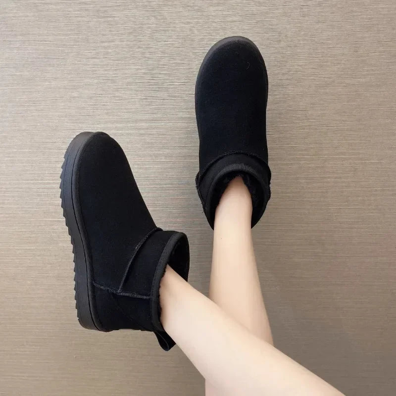 Round Toe Flat Heel Fashion Low Ladies Ankle Cotton Snow Boot