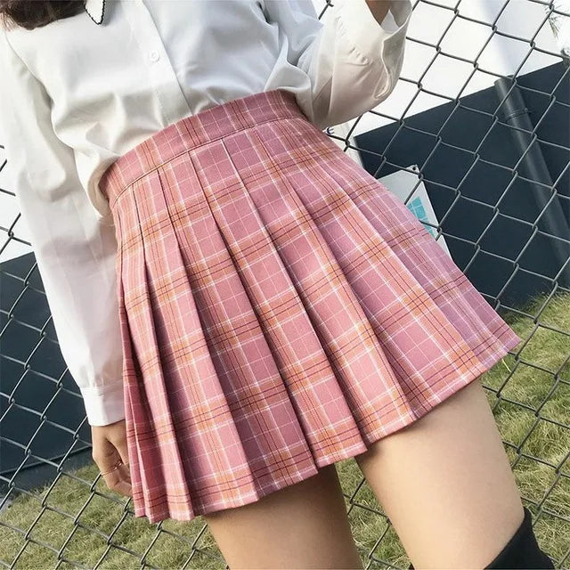 A-line Student Plaid Pleated Dance Mini Girls Kawaii Skirt