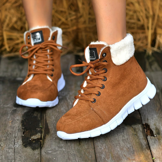 Fluffy Lace Up Soft Sole Flat Casual Winter Warm Snow Boot