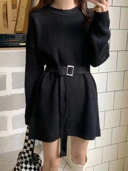 Autumn Winter Loose Lace Waist Oversized Soft Knitted Sweater