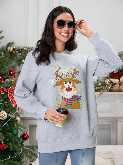 Christmas Deer Print Crew Neck Hoodie