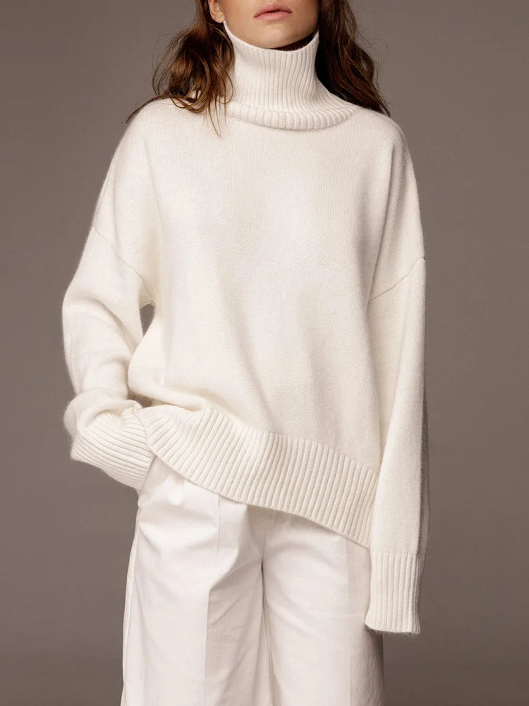 Thick Oversize Turtleneck Winter Warm White Knitted Oversized Sweater