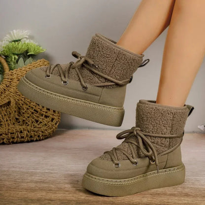 Thick-soled Cross-strap Round Toe Plush Warm Casual Snow Boot