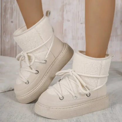 Thick-soled Cross-strap Round Toe Plush Warm Casual Snow Boot