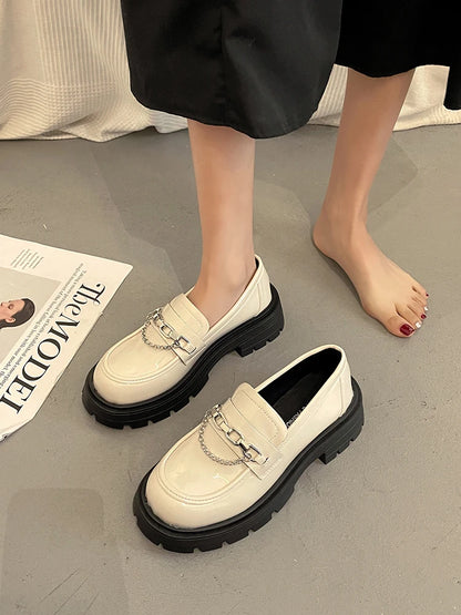 Fur Platform Black Flats Preppy Dress British Style Autumn Oxfords Loafers