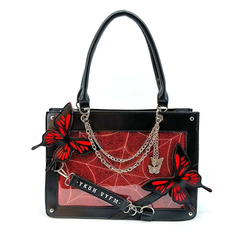 Y2K Labyrinth Butterfly Spider Web Chain DIY Transparent Lolita Gothic Bag