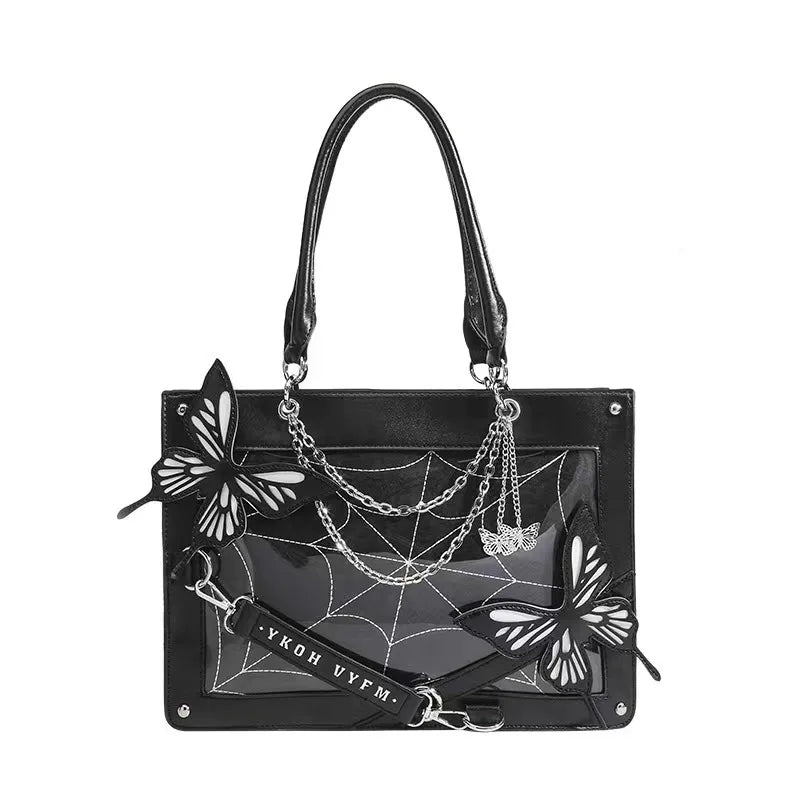 Y2K Labyrinth Butterfly Spider Web Letter Chain Transparent Gothic Bag