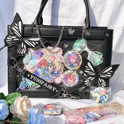 Y2K Labyrinth Butterfly Spider Web Letter Chain Transparent Gothic Bag