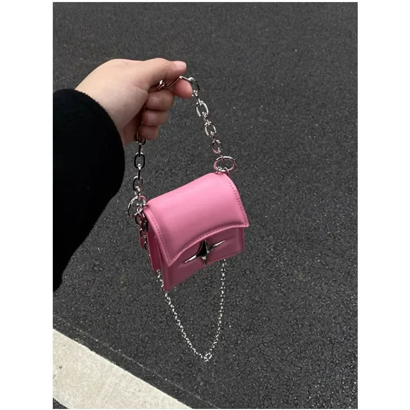 Y2K Vintage Korean Small Chain Pink PU Leather Gothic Cross Bag