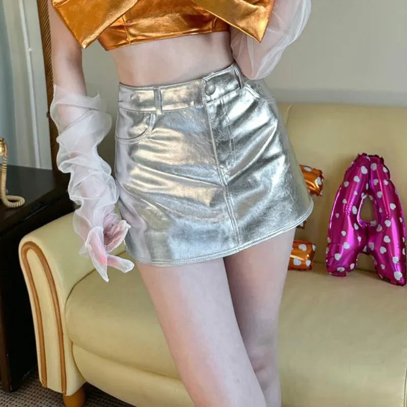 DressBetty - Pink Metallic Hot Girls High Waist Skirt