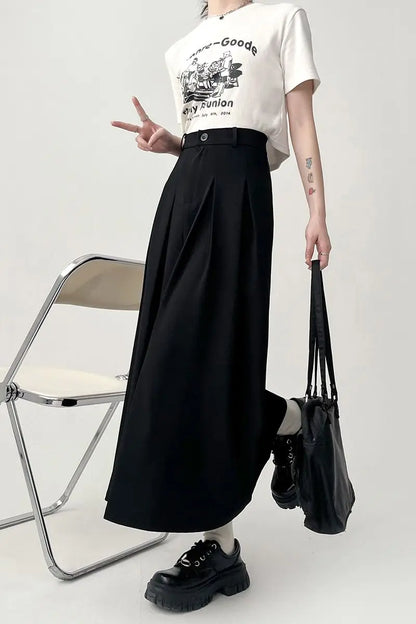 Casual Soft Solid Pleated Draped Elastic Waist Slim Skirt