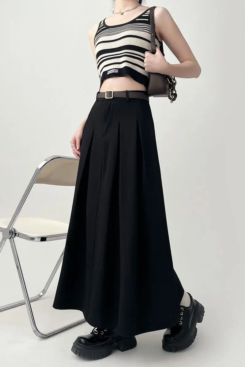 Casual Soft Solid Pleated Draped Elastic Waist Slim Skirt