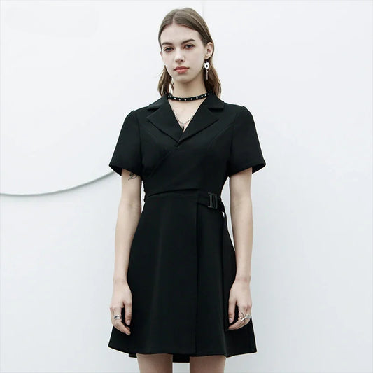 V-neck Collected A Hem Black Wide Fashion Exquisite Gothic Dress