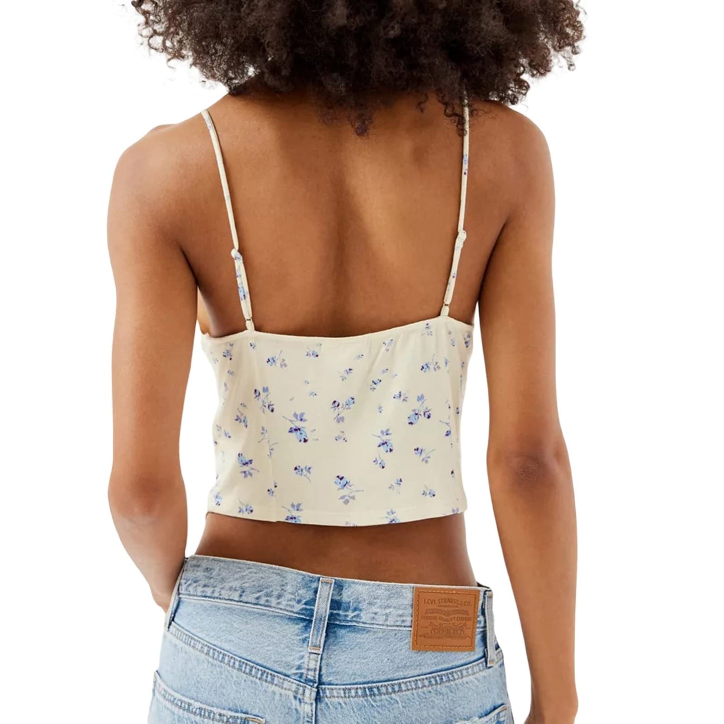 Floral Print Lace Patchwork V-neck Front Split Tie-up Ruffle Summer Strap Mini Crop Top