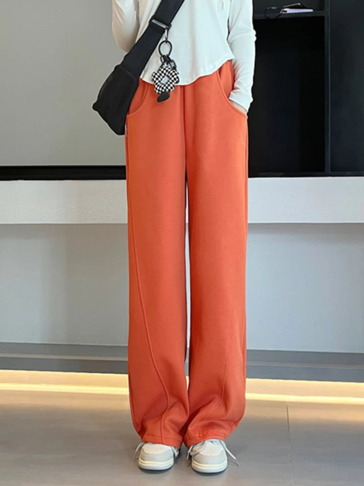 Korean Autumn Women's  Fashion High Waist Wide Leg Sweatpants