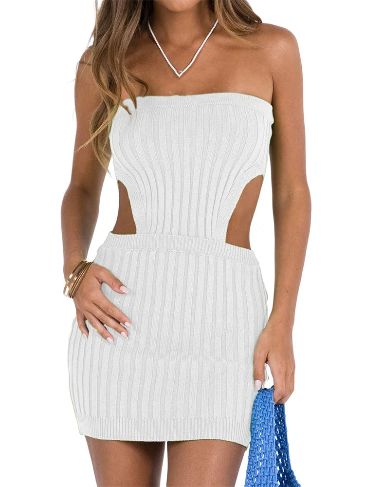 Crochet Knitted Strapless Backless Bodycon Mini Dresses