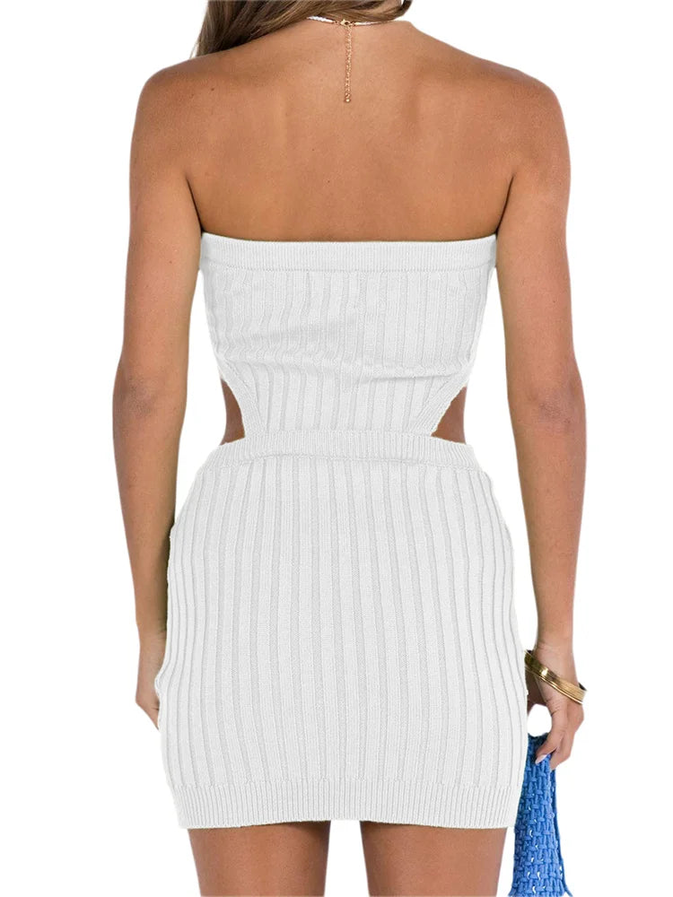 Crochet Knitted Strapless Backless Bodycon Mini Dresses